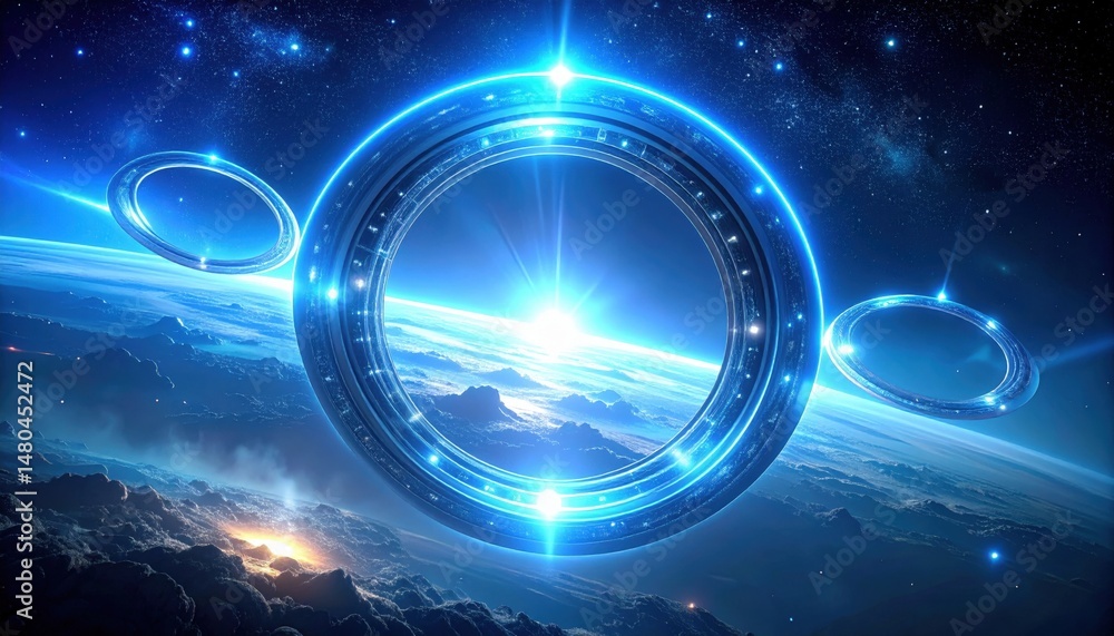 Poster cosmic portal event outer space digital art celestial environment dramatic view interdimensional exp