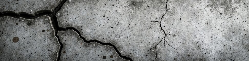 Obraz premium Close-up of weathered concrete texture in grayscale tones with cracks and moss, weathered, moss, grungy