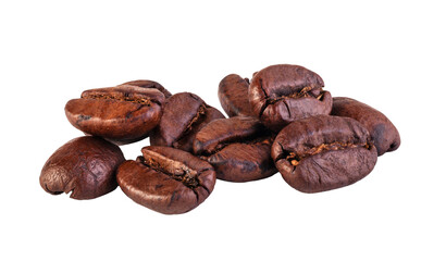 Roasted coffee beans isolated on transparent background
