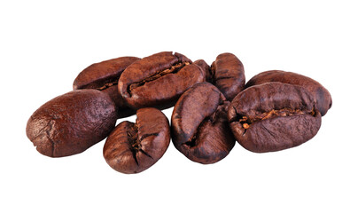 Roasted coffee beans isolated on transparent background
