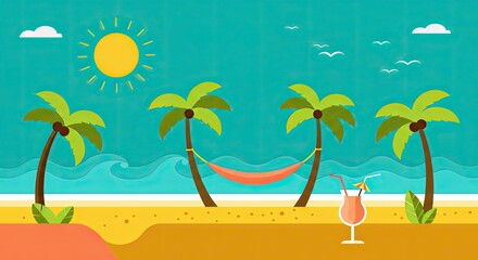 Obraz premium Tropical Beach Cocktail Escape – Summer Paradise Illustration