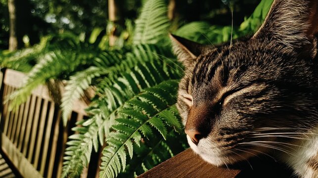 Tabby cat outdoors in garden