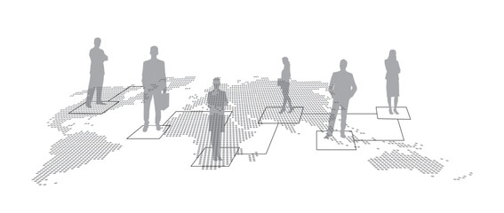 Blurred Business People Silhouettes on World Map, Abstract Corporate Concept - VECTOR 
