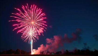 Vibrant firework explosion at night, colorful bursts against dark sky , night sky, fire, display