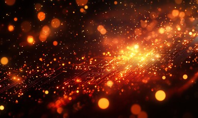 A mesmerizing abstract of glowing particles cascade through a dark void, depicting the expansive grandeur and cosmic beauty of the universe, a vivid display of light and energy.