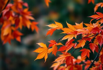 Swirling autumn leaves, blurred background, ample copy space, photo, october