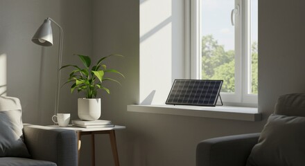 Fototapeta premium Solar Panel by Window - Photo