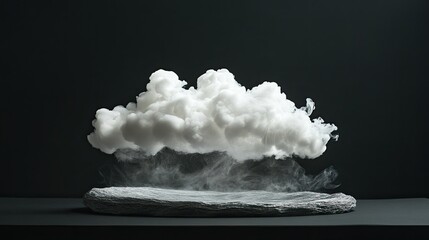 Fluffy cloud hovering over a stone pedestal
