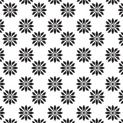 Seamless Black And White Floral Pattern | Geometric Elements | Hand Drawn Doodle Flowers Background | Monochrome abstract floral background | Vector simple flat graphic illustration