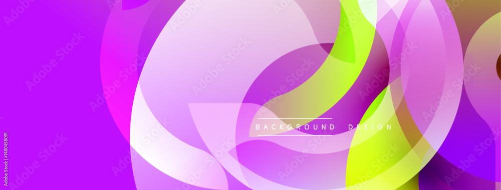 Poster abstract vibrant design. overlapping shapes create dynamic purple, pink, yellow gradients. modern ba