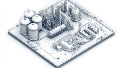 Isometric 3D Model of an Industrial Chemical Plant Facility
