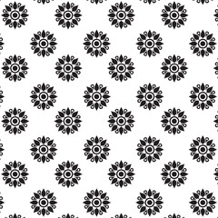 Seamless Black And White Floral Pattern | Geometric Elements | Hand Drawn Doodle Flowers Background | Monochrome abstract floral background | Vector simple flat graphic illustration