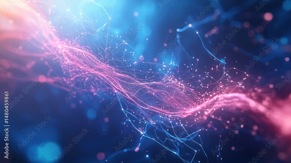 Poster abstract glowing light trails with vibrant colors and soft bokeh effects