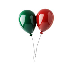 Two balloons a red one and a green one floating joyfully together