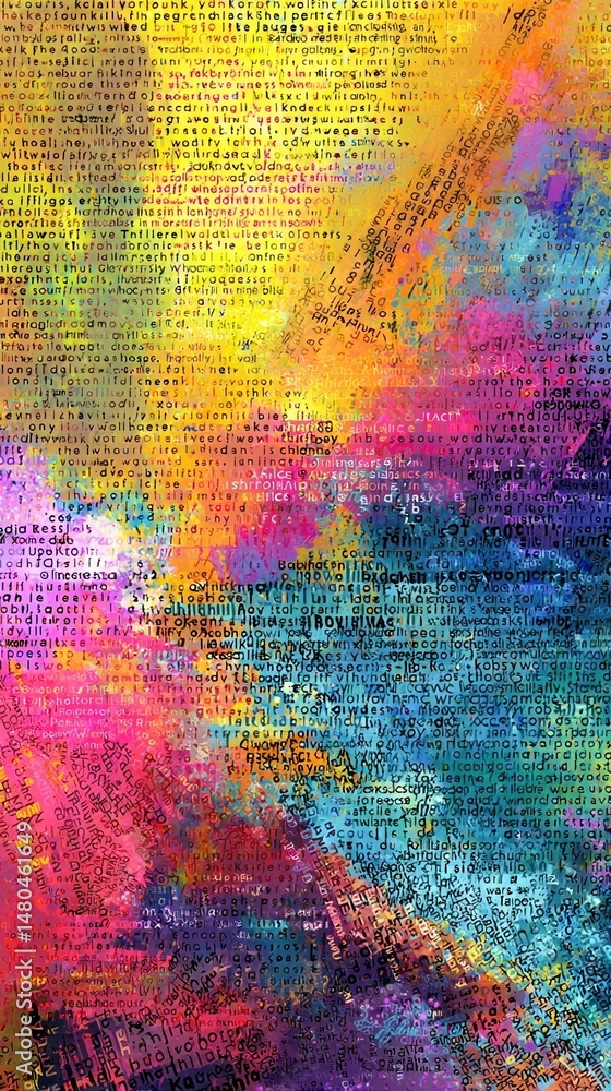 Poster cascading breakdowns a dynamic waterfall of holographic words tumbles from a digital device splashin
