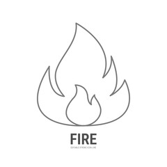 Fire icon with white background vector illustration. Editable stroke. Perfect for safety, emergency, and rescue themes.