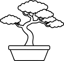 Bonsai Tree In A Pot Line Art Vector Illustration