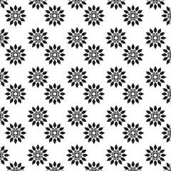 Seamless Black And White Floral Pattern | Geometric Elements | Hand Drawn Doodle Flowers Background | Monochrome abstract floral background | Vector simple flat graphic illustration
