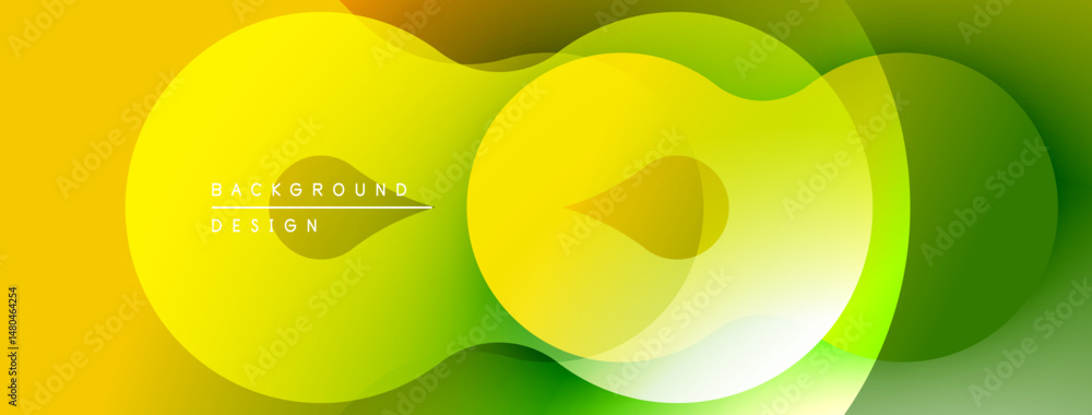 Poster Abstract vibrant yellow, green gradients. Overlapping shapes create dynamic visual effect. Modern design element for backgrounds.