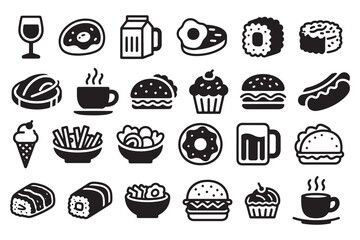 Collection of Black and White Food Icons