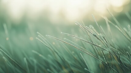 Close-Up of Frost-Covered Grass Blades in Soft Light