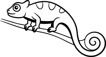 Chameleon On A Branch Line Art Vector Illustration
