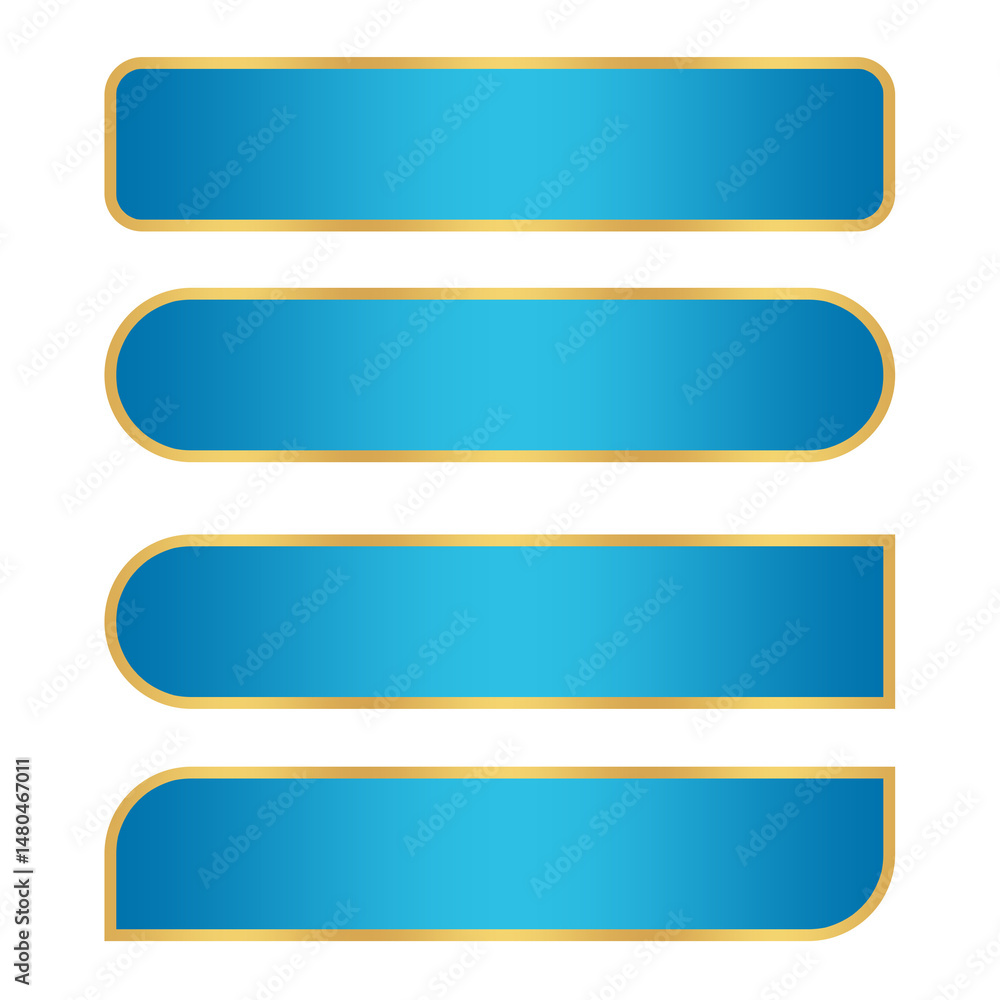 Aufkleber set of blue buttons rectangle with gold line luxury element png file transparent background