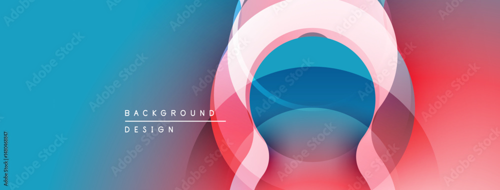 Aufkleber Abstract background features overlapping circles, gradients. Blue, pink, red hues create modern visual effect. Minimalist design.