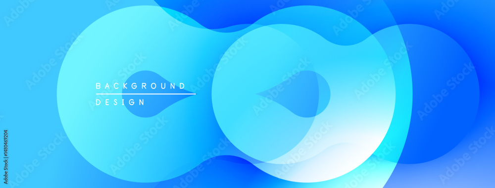 Poster Abstract blue shapes overlap, creating fluid modern background. Soft gradients suggest depth, light interplay. Minimalist design.