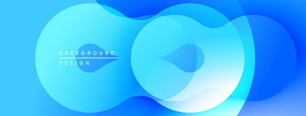 Abstract blue shapes overlap, creating fluid modern background. Soft gradients suggest depth, light interplay. Minimalist design.