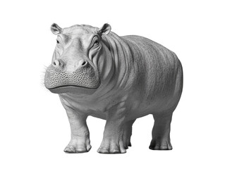 Obraz premium Isolated monochrome hippopotamus standing prominently against a clean background