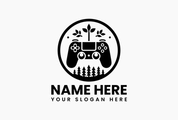 Minimalist black game controller silhouette on plain white background. Digital gaming concept  