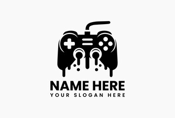 Minimalist black game controller silhouette on plain white background. Digital gaming concept  