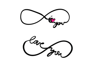 Vector typography text art: I love you. With a heart. Symbol of infinite love. Isolated on white background
