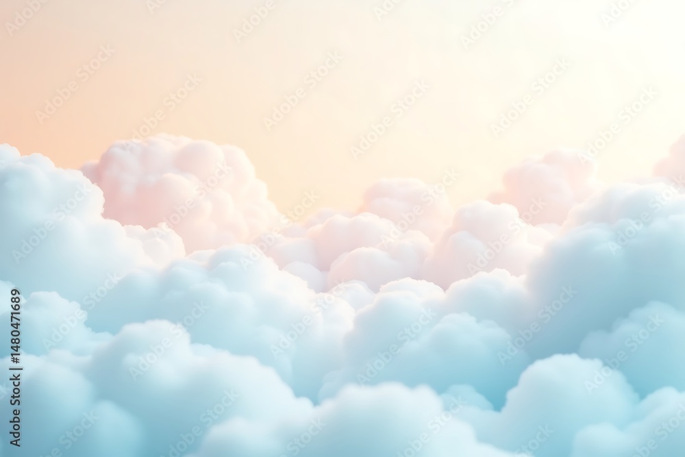Poster beautiful fluffy clouds in pastel colors gently floating across a warm atmospheric and soft ethereal