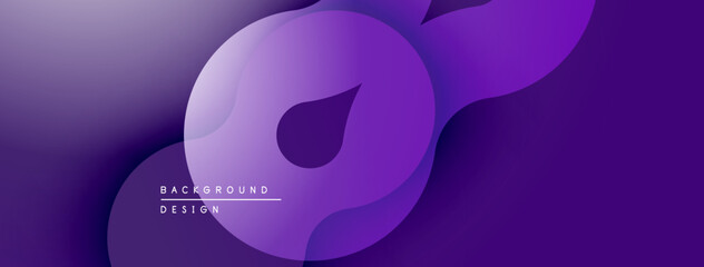 Abstract purple layers create dynamic flowing shapes. Gradient shades offer modern visual appeal, suitable for backgrounds.