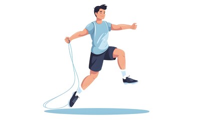 Fototapeta premium Professional Asian young man performing jump rope high knee exercise