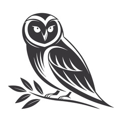 Minimalist Geometric Owl Perched on Branch – Black & White Vector