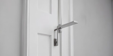 Crisp white modern door, sleek handle  Close-up view ,  lines,  contemporary design