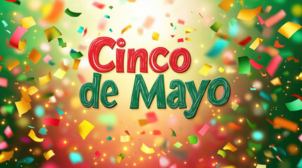 Vibrant Cinco de Mayo celebration image with colorful confetti and festive text
