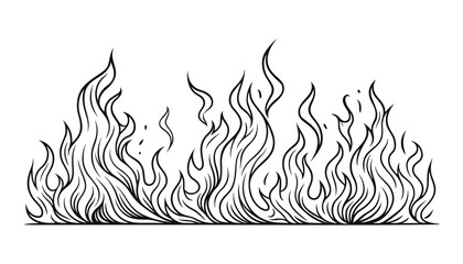 Detailed Vector line art flames for design elements or backgrounds.