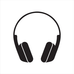 Simple black headphones silhouette graphic white background.