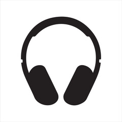 Simple black headphones silhouette graphic white background.
