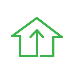Green house icon with upward arrow symbolizing growth and progress.