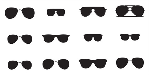 Collection of Various Sunglasses Silhouettes vector on white background.