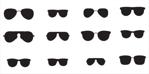Collection of Various Sunglasses Silhouettes vector on white background.