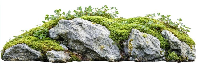 Rocky outcrop covered in moss and small plants