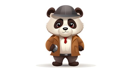 Naklejka premium Professional Detective Panda Bear Cartoon Vector Illustration for Designs