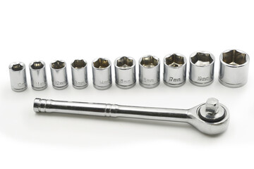 Socket wrench set with multiple sizes for versatile mechanical tasks at home or in a workshop