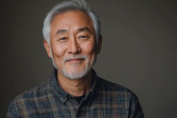 A portrait of a wise and serene Asian man in his senior years, emanating a sense of calm and contentment. The portrait captures the beauty of aging with dignity.